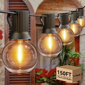 Ollny 150FT Outdoor String Lights, Waterproof Shatterproof Patio Lights Connectable with 75 4 Edison LED Bulbs Plug in for Porch,Garden,Bistro,Backyard,Camping