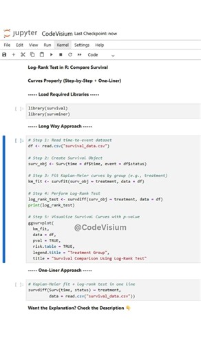 Log-Rank Test in R: Compare Survival Curves Properly (Step-by-Step + One-Liner) #R #SurvivalAnalysis