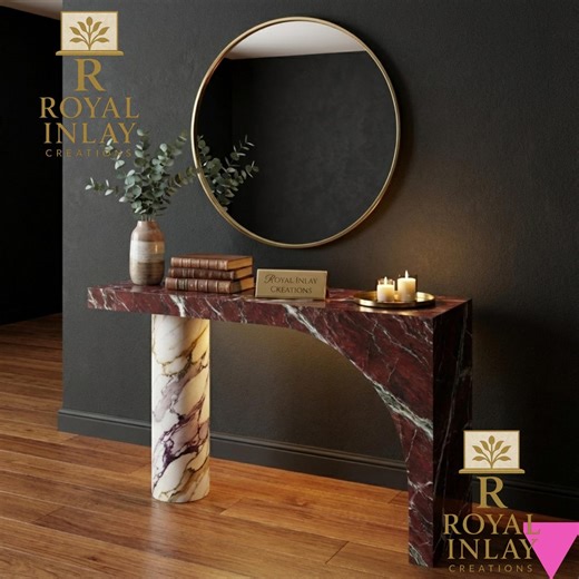 Mixed Marble Console Table | Rosso Levanto & Calacatta Viola Stone | Asymmetric Waterfall Desk | Modern Luxury Entryway Furniture | - Etsy Ireland