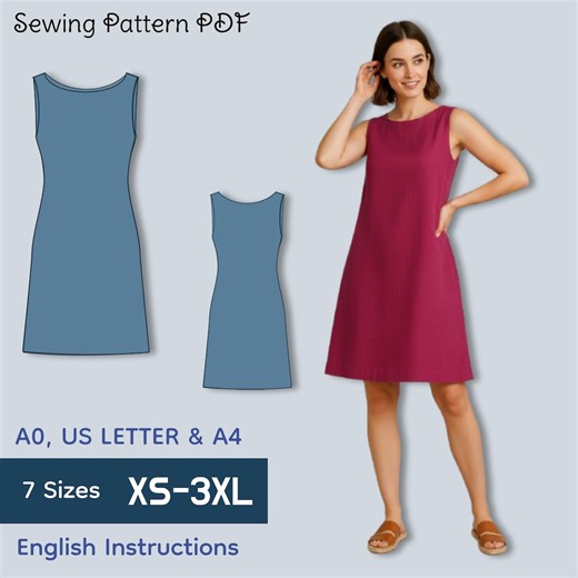 A-line Shift Sleeveless Dress Sewing Pattern PDF |XS–3XL | A0 A4 US Letter - Etsy New Zealand