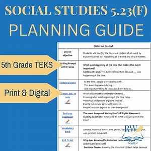 TEKS 5.23(F) | SS Planning Guide | Historical Context
