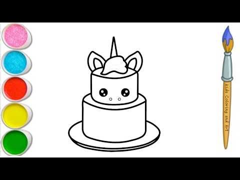 How to draw a cute and easy Unicorn Cake for kids beginners and toddlers step by step