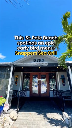 I Love The Burg - St. Pete on Instagram: "@snapperseagrill on St. Pete Beach is a date night go-to and they have an EPIC early bird menu 🐠🥩 📍5895 Gulf Blvd, St. Pete Beach With prices randing $14.95–$25.95, Snappers’ Early Bird Menu is a deal we LOVE. Choose from the Coconut Jumbo Shrimp, Lobster Tail Dinner, Coconut Cashew Mahi Mahi, Captain’s Platter, and more. 🦞 ✨ Your choice of entree comes with a house salad or coleslaw, a side, coffee or iced tea, and a petite slice of key lime pie For