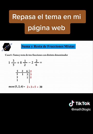 Respuesta a @math3logic vídeo completo en YouTube y en mi página web, puedes encontrar ejercicios interactivos, imágenes, vídeos y más #math3logic #matemática #math #fracciones #fraccion #sumarmixtas #fraccionesmixtas #sumarfracciones #sumarfrccionesmixtas #fypシ゚viral #you