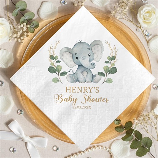 Custom Baby Shower Napkins Personalized Elephant Theme Party Decorations Blue Elephant Baby Shower Favor Paper Napkins Table Decor