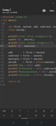 add sub mul div program in c programming #coding #cprogramming #learnprogramming #subscribemychannel