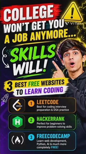 Top 3 Websites to Learn Coding Free in 2026 🔥#shortvideo #fresh
