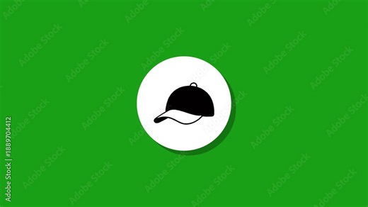 Animated black cap icon appearing on green screen background with shadow effect motion