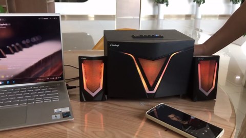 2.1 USB-Powered Computer Speaker with Subwoofer,PC Speakers with subwoofer-Dual 4.7'' mid-Treble Full-Range Satellites for PC,Speaker with Dynamic RGB,Up to 16W, 3.5mm Inputs