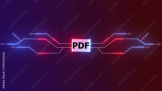 PDF Circuit Board Animation: Futuristic Digital Technology Microchip with Glowing Neon Blue and Red Light Lines.