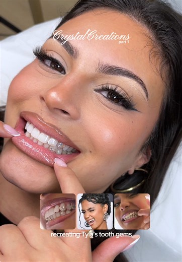 Crystal Creations | Part 1 💎 For this series, I’ll be creating & recreating some of my favourite tooth gem sets ~ from custom designs to iconic looks I absolutely love 🤍 Today’s set is inspired by @tyla 🐅 on the beautiful @vanessadherrera ~ One of my all-time favourite designs she’s ever worn~ this set will forever be a classic to me This design features cute little star paired w/ our luxury tooth crystals in the shade OG for a soft, sparkly, effortlessly cute look ⭐️ This gorgeous client als