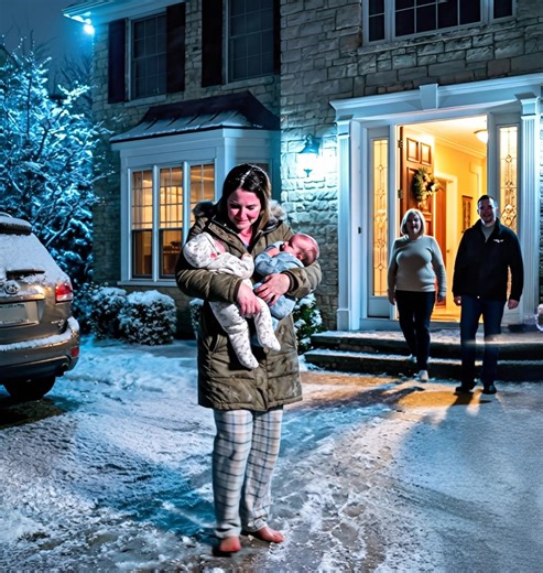 La belle-mère avait chassé sa bru de la maison avec les enfants, mais ce qui se passa quelques heures plus tard stupéfia tout le monde. C’était une froide nuit d’hiver. La jeune femme tenait dans ses bras ses jumeaux nouveau-nés — l’un dans sa main droite, l’autre dans sa main gauche — tandis que ses pieds étaient déjà engourdis par le froid. Ses yeux étaient rouges, non seulement à cause du vent glacial, mais aussi à cause des mots qu’elle venait d’entendre quelques minutes plus tôt sur le seui