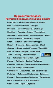 🔥 Power Your English – 20 Strong Synonyms You’ll Love! Stop sounding ordinary. Use these powerful alternatives to express yourself clearly and confidently. 💬✨ #EnglishLearning #PowerfulSynonyms #VocabularyBoost #LearnEnglishDaily #WordPower #SmartEnglish #DailyEnglish #ImproveYourEnglish #EnglishTips #EnglishForEveryone | English Learners