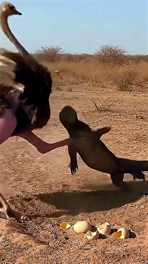 Consequences of monitor lizards eating ostrich eggs#lizard #ostrich #animalshorts #animalworld