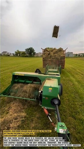 John Deere Square Baler Working in the Field Hay Baling Machine in Action Farm Equipment ASMR.