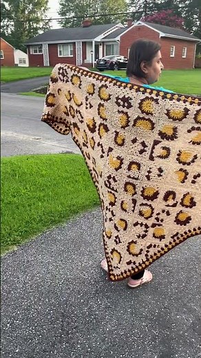 Leopard print crochet blanket, wrap, Shawl final look