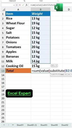 Excel Can SUM Text Like “9 kg”? 🤯 Watch This Trick! 😱 #excel #office #spreadsheet