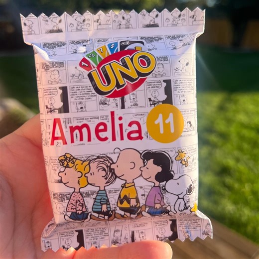 Mini UNO Cards Personalized | Custom Party Favors | Snoopy Theme | Kids Birthday Favor | Custom Name & Age | Chip Bag Style Packaging - Etsy