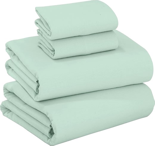 RUVANTI Flannel Sheets King Size - 100% Cotton Brushed Flannel Bed Sheet Sets - Deep Pockets 16 Inches (fits up to 18") - All Seasons Breathable & Super Soft - Warm & Cozy - 4 Pcs - Mint