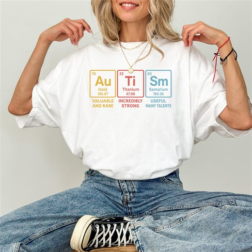 Autism Periodic Table Design T-shirt | Au Ti Sm Element Blocks - Etsy