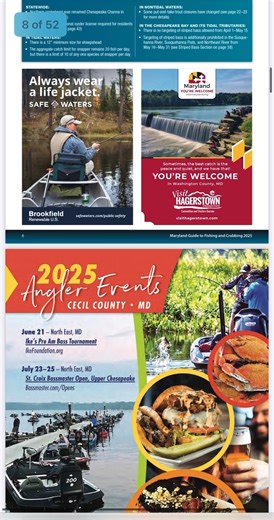 You can pick up a physical copy of the 2025 Maryland Guide to Fishing and Crabbing at your local tackle shop, read the rules and information online, or download a PDF version of the guide to keep with you here: https://www.eregulations.com/assets/docs/guides/25MDFW_LR_2025-01-31-195831_dpuh.pdf | Maryland Department of Natural Resources Fisheries