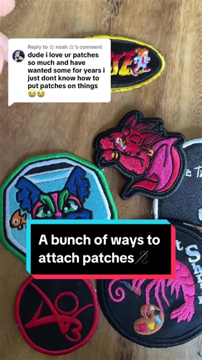 Replying to @☆ noah ☆ Here’s a handful of ways to attach a patches. - v- I think it’s a useful skill to have in your pocket regardless if if you get my patches specifcally. Hope you have a lovely day! - - - - - - - - - - - - - #patches #sewonpatches #arttok #arttiktok #smallbusiness