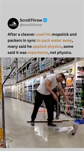 Cleaner uses genius mopstick hack to instantly clear water on the floor 😳🧹 #viral