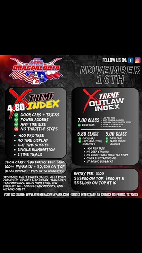 Xtreme Raceway Park IS THE PLACE TO BE NEXT WEEKEND! NOVEMBER 15TH AND 16TH 2024 DRAGPALOOZA | American Drag Racing League
