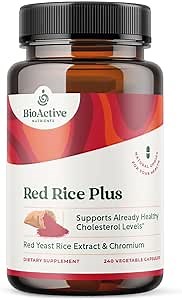 BIOACTIVE NUTRIENTS Red Rice Plus Supplement- 240 Vegetable Capsules - Proprietary Blend of Turmeric, Black Pepper, Cayenne Pepper, Ginger Root, and Rosemary - Cholesterol Support