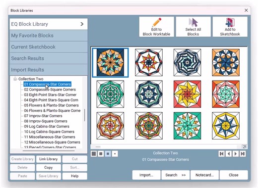 Here's a peek at the fabulous blocks included in the Kaleidoscope Collection Two add-on for EQ8! 朗 These new blocks are the perfect next step for quilters who loved the Kaleidoscope Collection One designs, or for any fan of foundation paper piecing. Get the add-on at a discounted price at ElectricQuilt.com! | Electric Quilt | Facebook