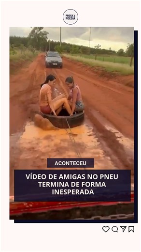 As amigas Yara e Talita protagonizaram uma cena inusitada em Ribas do Rio Pardo (MS). No vídeo, as duas aparecem sentadas dentro de um pneu enquanto são puxadas por um carro, levantando poeira pelo caminho. A gravação ainda traz o alerta, Não repita isso em casa, reforçando que a brincadeira envolve risco. A cena mistura adrenalina e ousadia, deixando quem assiste dividido entre a tensão e o espanto. 📸: Reprodução | Instagram/ @talitasouzacruz26 | @myhoodbr — Equipe/Ed | Prosa e poesia