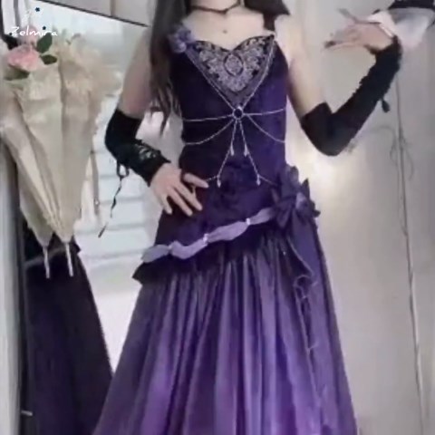 Royal Midnight Purple Gothic Ball Gown | Victorian Inspired Velvet Dress | Elegant Fantasy Evening Gown