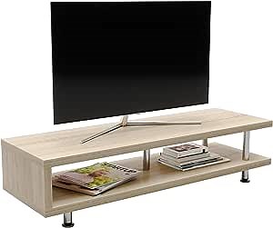 Bestier Short TV Stand with 2 Storage Shelf, 47inch Media Furniture Wood Storage Console with Steel Frame, Hollow Core Entertainment Center/Coffee Table/Sofa Table/Gaming Stand for Home Office Oak