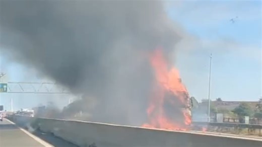 Video shows explosion as lorry engulfed by flames