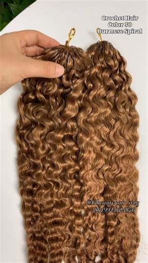 Raw Virgin Hair Vendor on Instagram: "Crochet feather hair color 30 Burmese curly❤️ Crochet hair each pack 100g 1b 14-24inch these textuers all in stock staight /body wave/loose wave/loose /deep wave/deep wave/deep curly /water wave/italian curly /kinky curly /kinky straight /yaki straight /pixie curly /burmese curly /burmese spiral/spring curly👍 Color4, 8 ,27, 30 ,613 deep wave Color 4 27 30 613 kinky curly Color 4 27 30 pixie curly these colored crochet hair 14"-24"all in stock👍 WhatsApp us