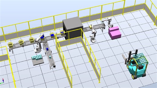 robotstudio软件ABB仿真机器人识别装箱码垛叉车