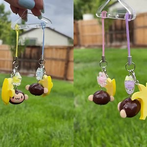 Blushing Monkey & Banana Handmade Phone Charm / Bag Charm / Keychain - Etsy
