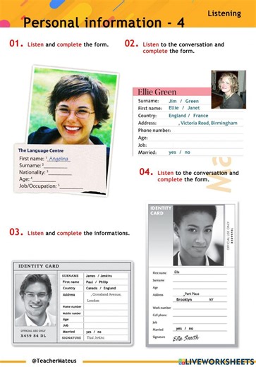 PERSONAL INFORMATION 4 - Listening worksheet