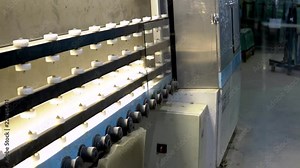 Worker takes a sheet of glass from the conveyor belt. Conveyor belt for the production and processing of flat glass. Industrial equipment Stock Video