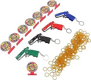 4pcs Keychain Rubber Band Mini Metal Folding Rubber Launcher with 240 Elastic Rubber Bands, Rubber Band for Shooting Game Outdoor Activities Brain Teaser