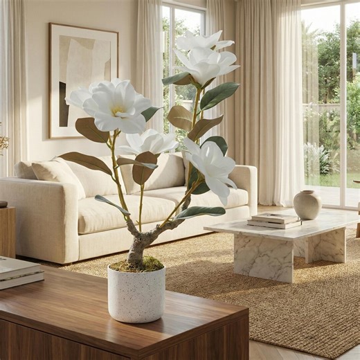 24″ Artificial Magnolia Tree With White Flowers – Faux Potted Floral Decor - Etsy