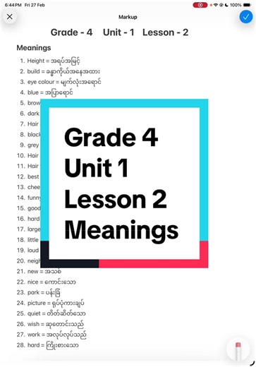 Grade 4 Unit 1 Lesson 2 Meanings #teacheraliceenglishsharing #fyp #telegramchannel #tiktokmyanmar #views