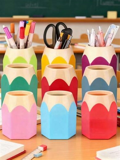 12 Colored Pencil-Shaped Desktop Storage Boxes - Portable Design, Can Store Pens And Pencils Separately, Suitable For Students, Offices And Homes. Cute Cartoon Design, Office Supplies. Fun Design. Portable Storage Boxes And Pencil Cases, Suitable For Christmas Use. Desktop Accessories Suitable For Offices, School Supplies, Fun Accessories, Lightweight Storage Boxes, Pen Holders, Office Supplies Office Desk Accessories Desk Accessories Office Accessories | SHEIN