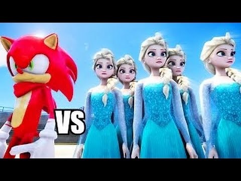 Red Sonic the Hedgehog vs Elsa Queen Army Epic battle!