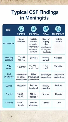 Typical CSF findings in meningitis #medicalstudent #medicine #meningitis