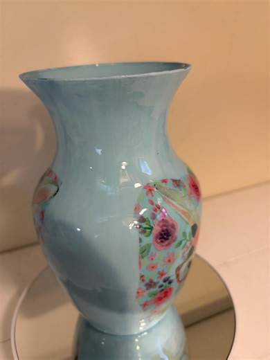 8" Adorable Light Blue With Rabbit Face and Flowers Artistically Decorated Vase With Epoxy Resin Protection - Etsy