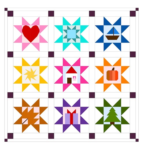 Star Sampler Quilt Block Patterns: FPP Set of 9 (PDF Download, Bonus Bag Pattern) - Etsy