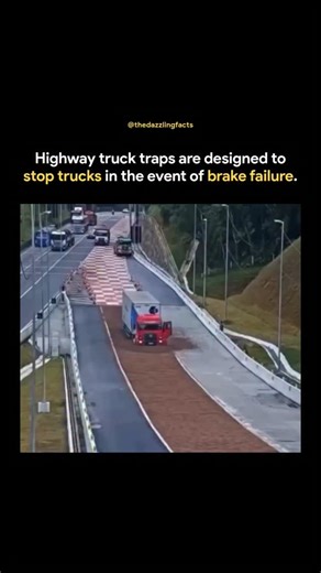 The Dazzling Facts™ on Instagram: "Runaway truck ramps also known as escape ramps or truck traps - are critical safety features found on steep downhill highways. Designed to stop heavy trucks in the event of brake failure, they're especially common on long mountain descents where overheated brakes can pose a serious danger! #explore #trending #viral #education #fypreels"