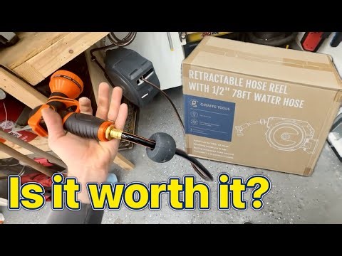 Giraffe Tools 78ft 1/2” Retractable Hose Reel: Unboxing, Garage Installation & Hot Water Test!