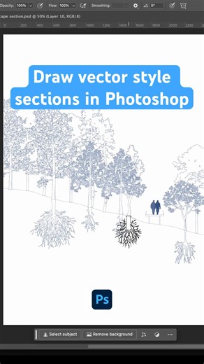 Draw landscape section in Photoshop. #landscapedesign #landscapedesignbrush